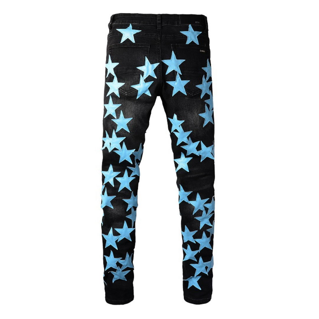 Amiri Slim Fit Designer Jeans für Herren mit Blauen Sternen Patches