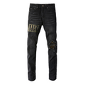 Amiri Luxus Denim Jeans: Auffällige Patches, Risse, Slim Fit Designer Stil