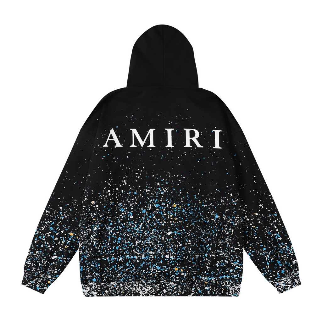 Luxuriöser Amiri Paint Splatter Kapuzenpullover: Künstlerisches Design, Premium Komfort