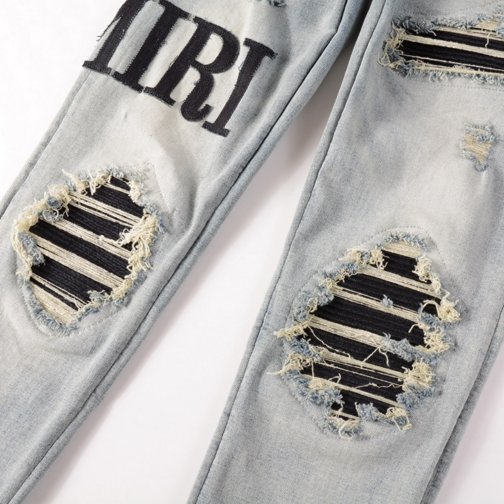 Amiri Schwarze Logo Jeans Herren – Luxuriöser Slim Fit Designer Stretch Denim