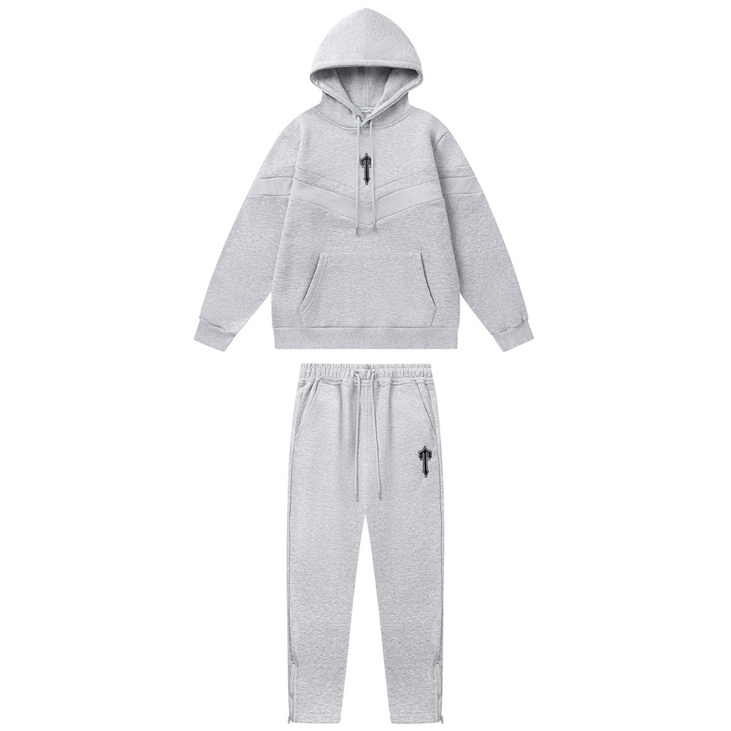 Trapstar Decoded V-Streifen Grau Trainingsanzug Set Hoodie Hose Streetwear Bequem