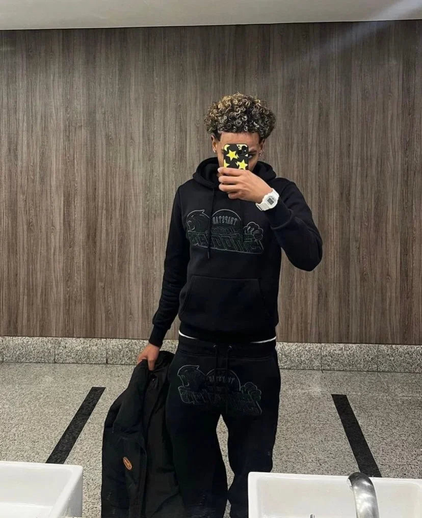 Trapstar Shooters Monochromer Schwarzer Trainingsanzug – Stylische Streetwear Edition für Herren