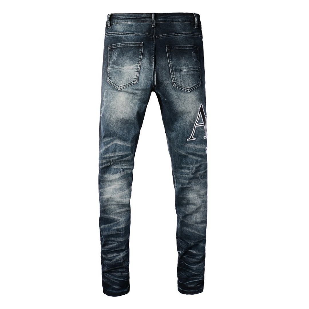 Exklusive Amiri Schwarze Logo Patch Slim Fit Jeans – Herren Designer Stretch Denim