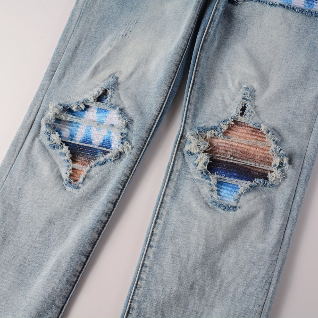 Amiri Patch Logo Jeans Herren Blau – Luxuriöse Slim Fit Designer Denim