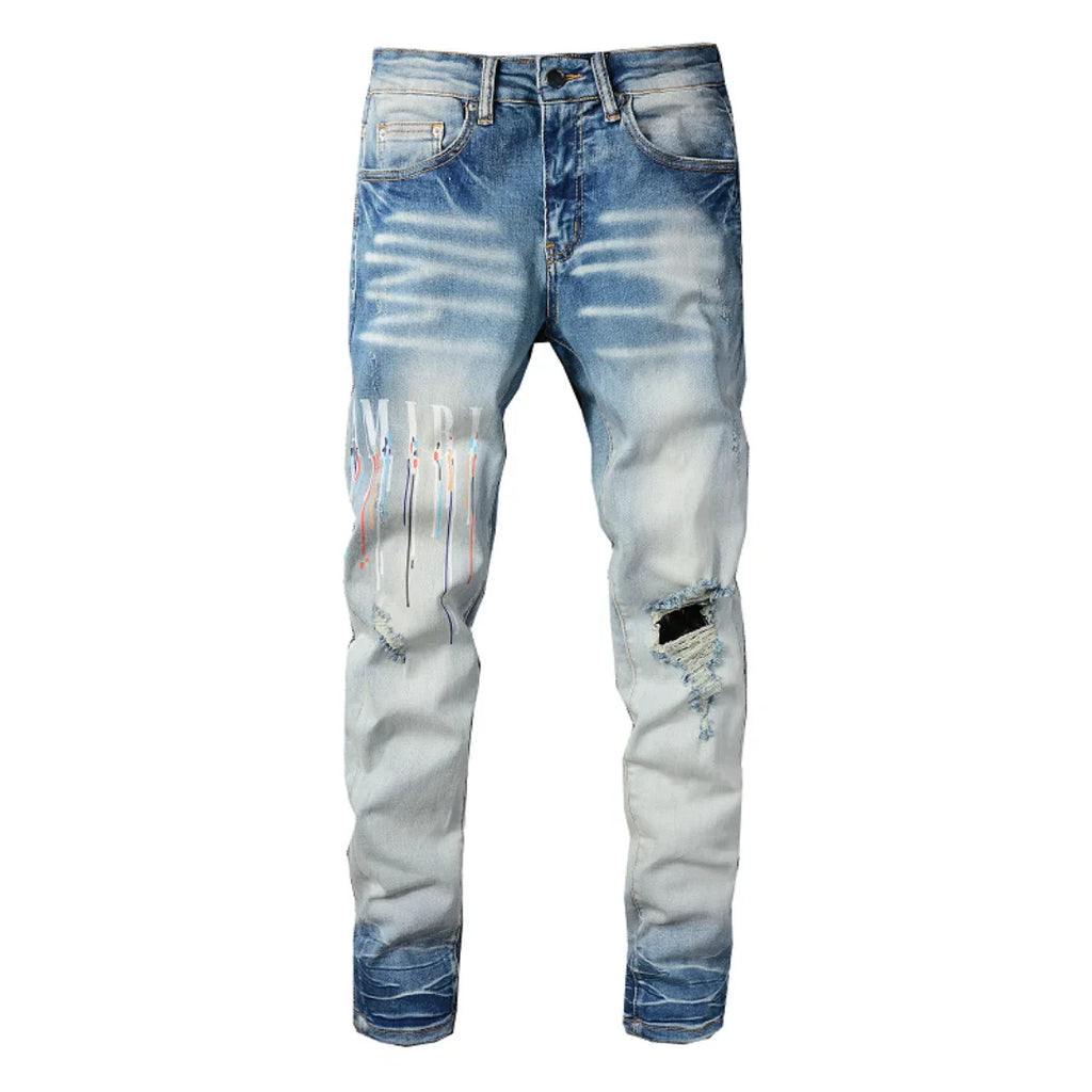 Amiri M.A. Paint Splatter Jeans – Luxuriöse Designer Herren Slim Fit Denim