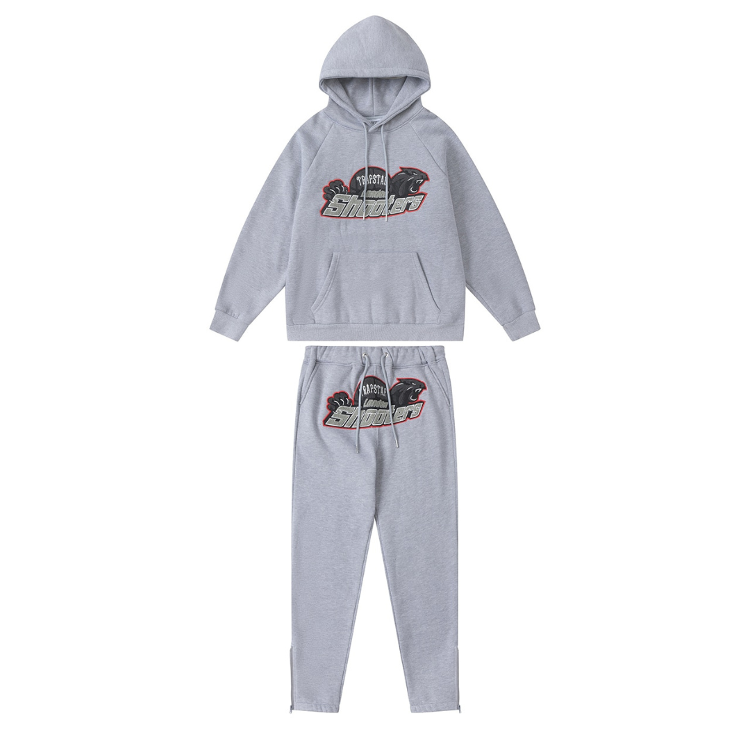 Exklusiver Trapstar London Shooters Grau Roter Trainingsanzug – Komfortabler Streetwear-Look