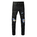 Amiri Schwarze Patch Logo Jeans Herren Designer Denim Hose Stretch Luxus Stil