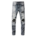 Amiri Herren Designer Jeans Schwarz Patchwork Slim Fit Rock-Style