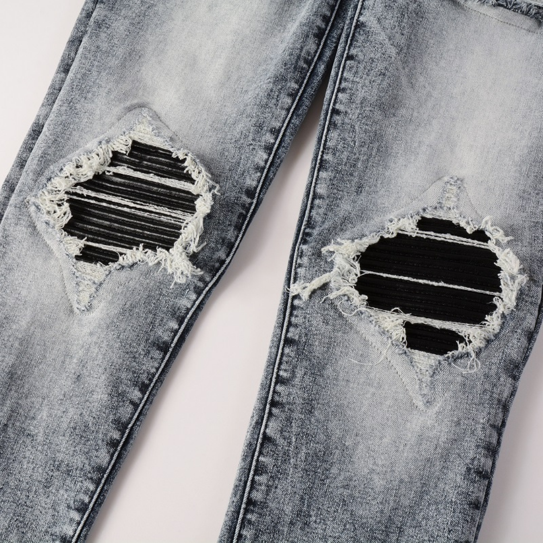 Amiri Herren Designer Jeans Schwarz Patchwork Slim Fit Rock-Style