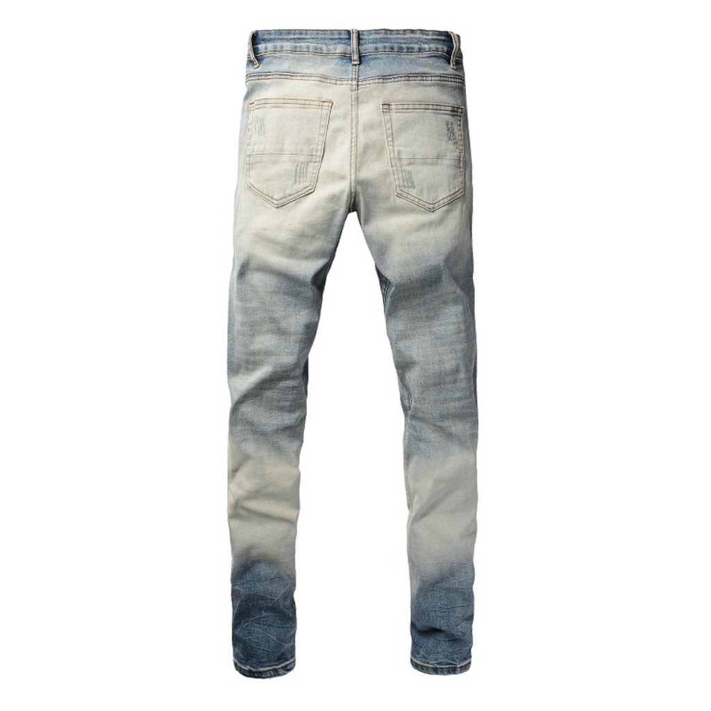 Amiri Gradient Camo Patch Designer Jeans: Einzigartiger Stil, Handgefertigte Details