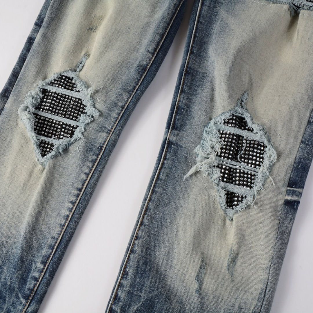 Amiri Gradient Blue Diamonds Patch Jeans – Luxus Designer Denim für Herren