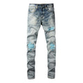 Amiri Blaue Patch Jeans Luxus Designer Denim Slim Fit Destroyed Look