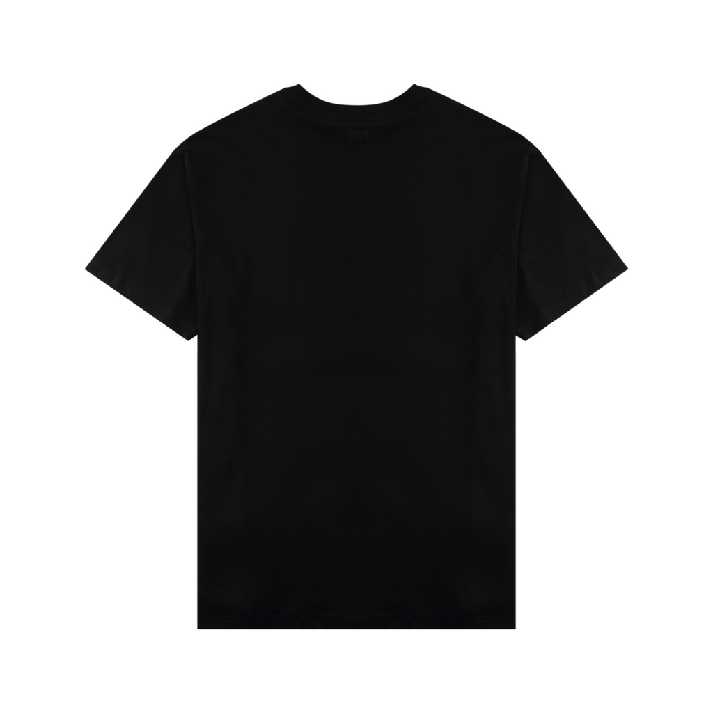 AMI Paris Baumwoll-T-Shirt für Herren, Kurzarm, Herzlogo, Klassischer Schnitt, Schwarz
