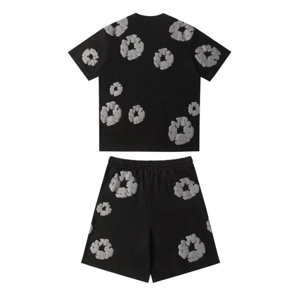 Denim Tears Schwarz-Graues Baumwoll-Shorts-Set für Herren – Stylisch & Bequem