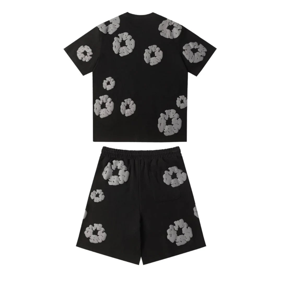 Denim Tears Schwarz-Graues Baumwoll-Shorts-Set für Herren – Stylisch & Bequem