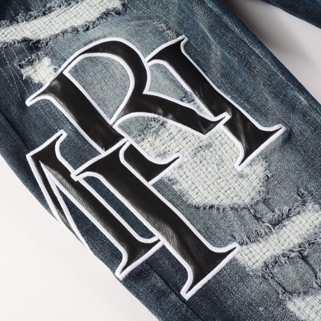 Exklusive Amiri Schwarze Logo Patch Slim Fit Jeans – Herren Designer Stretch Denim