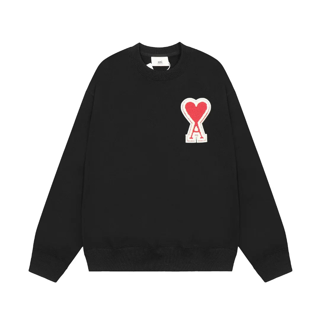 Eleganter AMI Paris Unisex Hoodie mit Herz-Logo-Stickerei – Luxuriöser Baumwoll Kapuzenpullover