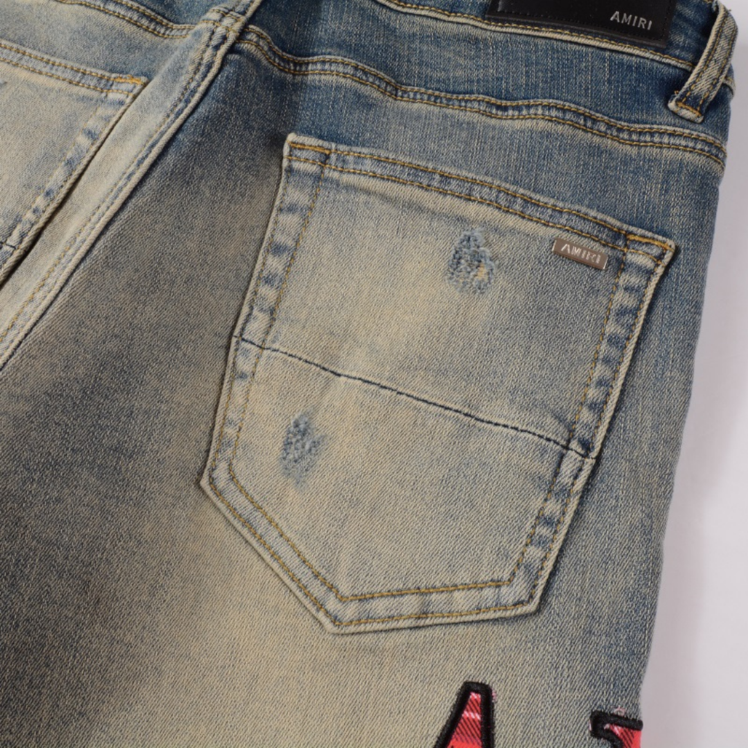 Amiri Luxuriöse Designer Logo Blue Jeans – Ultimativer Rock'n'Roll Street Style