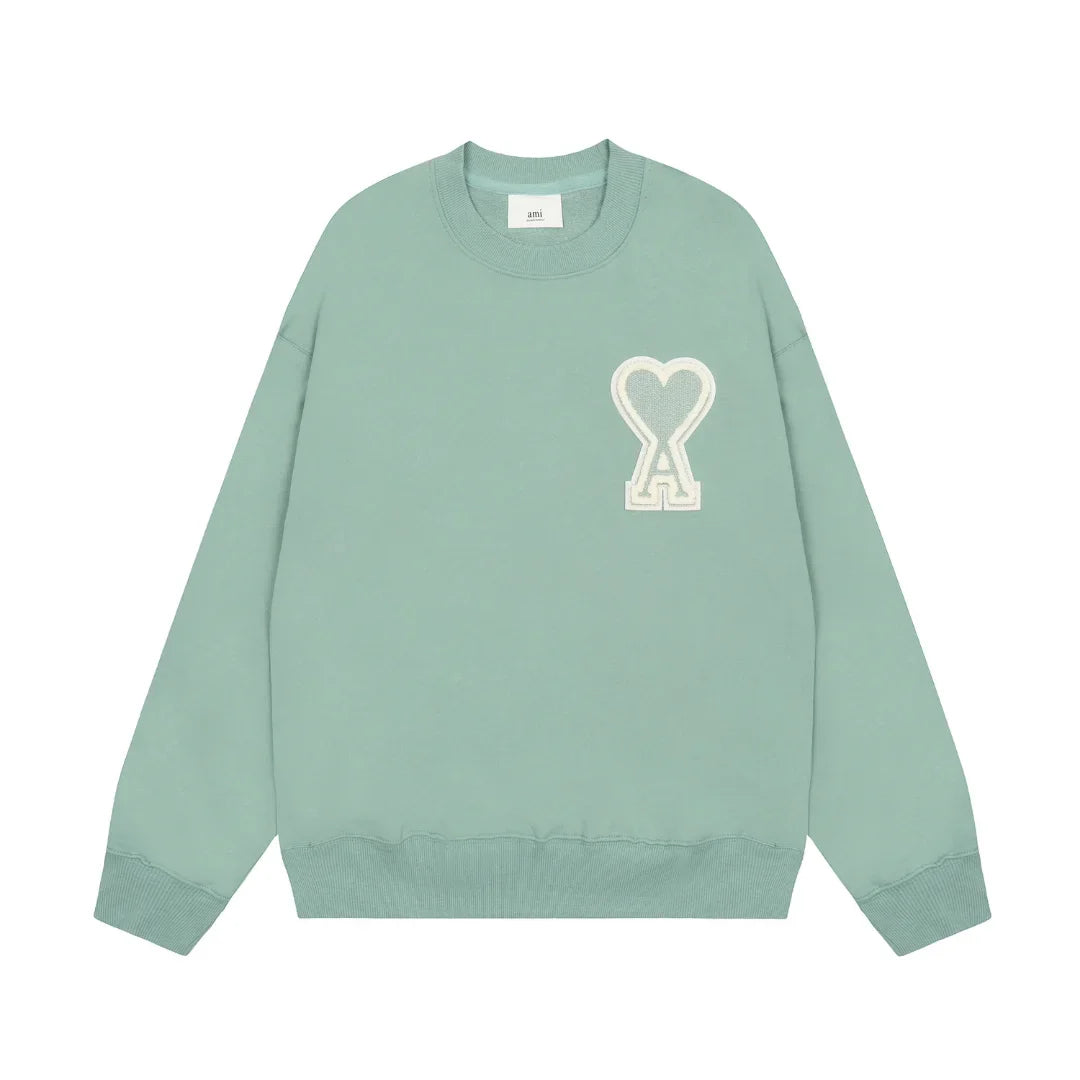 AMI Paris Unisex Baumwoll-Kapuzenpullover mit gesticktem Herzlogo und Relaxed Fit