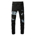 Amiri Herren Blaue Patch Jeans: Luxuriöse Denim Streetwear mit Stil