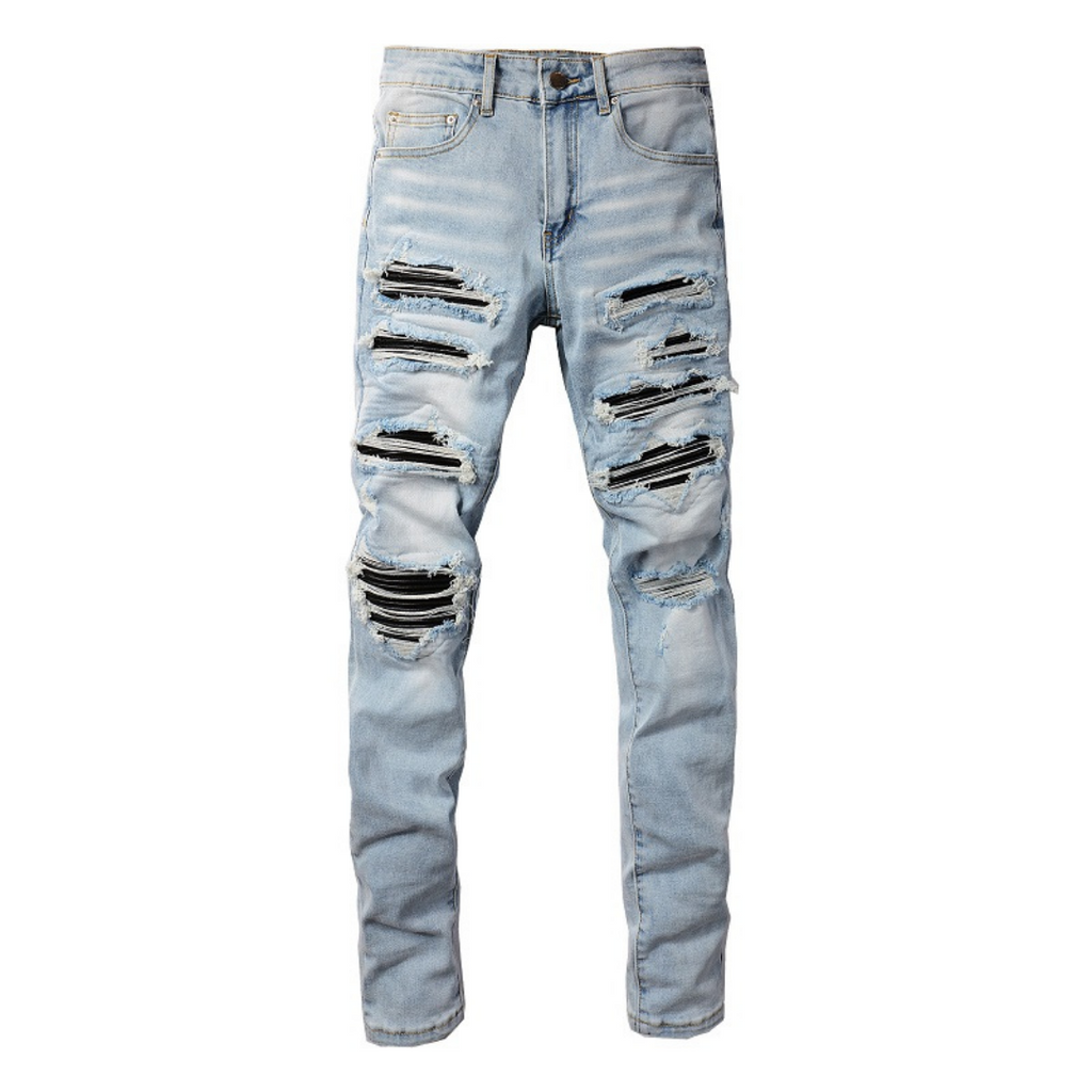 Amiri Schwarze Patch Blaue Designer Jeans für Herren – Slim Fit Stretch Denim