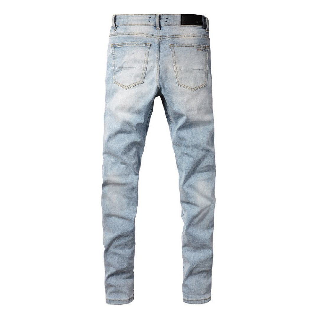 Amiri Schwarze Patch Blaue Designer Jeans für Herren – Slim Fit Stretch Denim