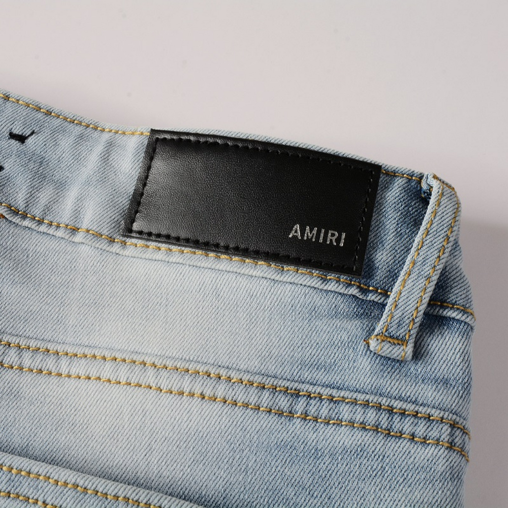 Amiri Schwarze Patch Blaue Designer Jeans für Herren – Slim Fit Stretch Denim