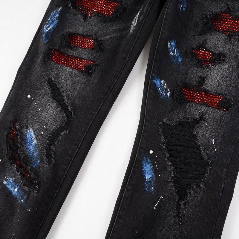 Amiri Paint Diamonds Schwarze Luxus Jeans Herren Denim Streetstyle Hosen