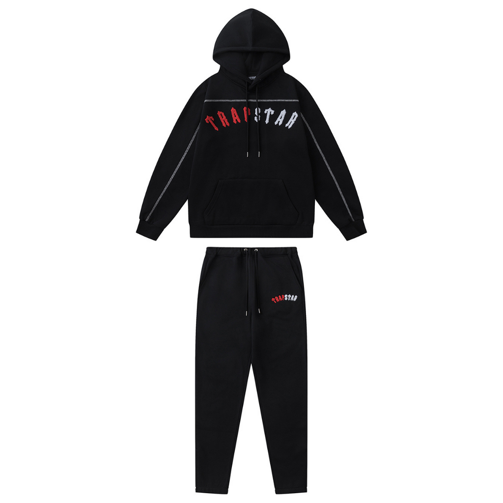 Trapstar Irongate Arch Chenille Trainingsanzug Schwarz Rot Luxuriöser Streetwear