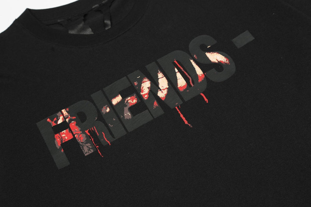 V-LONE Friends Statement T-Shirt: Lässiges Baumwoll-Shirt Streetwear Schwarz/Weiß