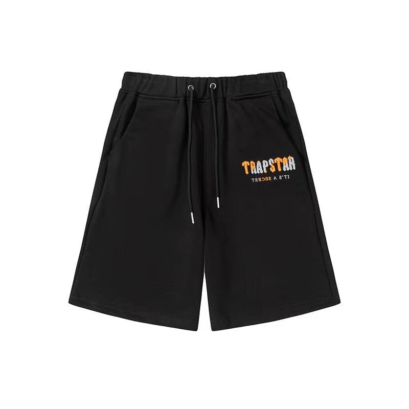 Trapstar Decoded Chenille Shorts Set Schwarz-Orange | Trendiger Sommer-Freizeitanzug