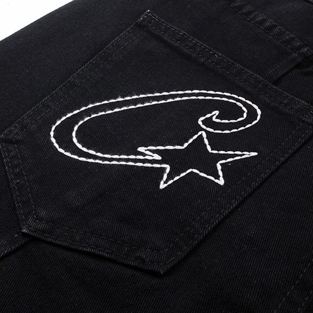 Corteiz Schwarzes Denim Set: Stilvoller Streetwear-Look für Ihn und Sie