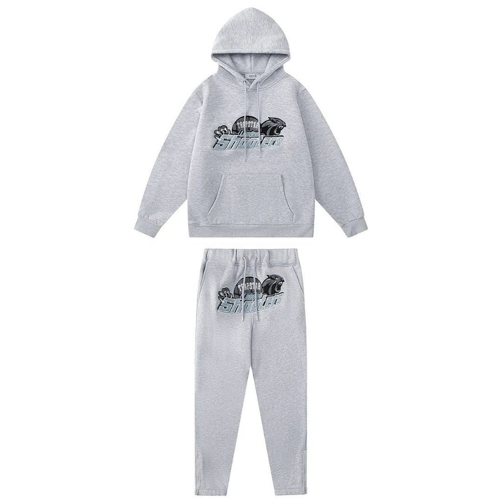 London Shooters Grauer Weißer Streetwear Jogginganzug – Bequem, Stylisch, Langlebig