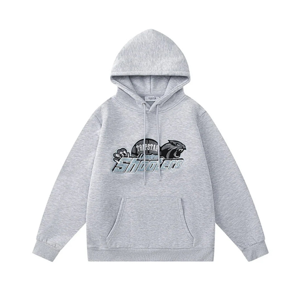 London Shooters Grauer Weißer Streetwear Jogginganzug – Bequem, Stylisch, Langlebig