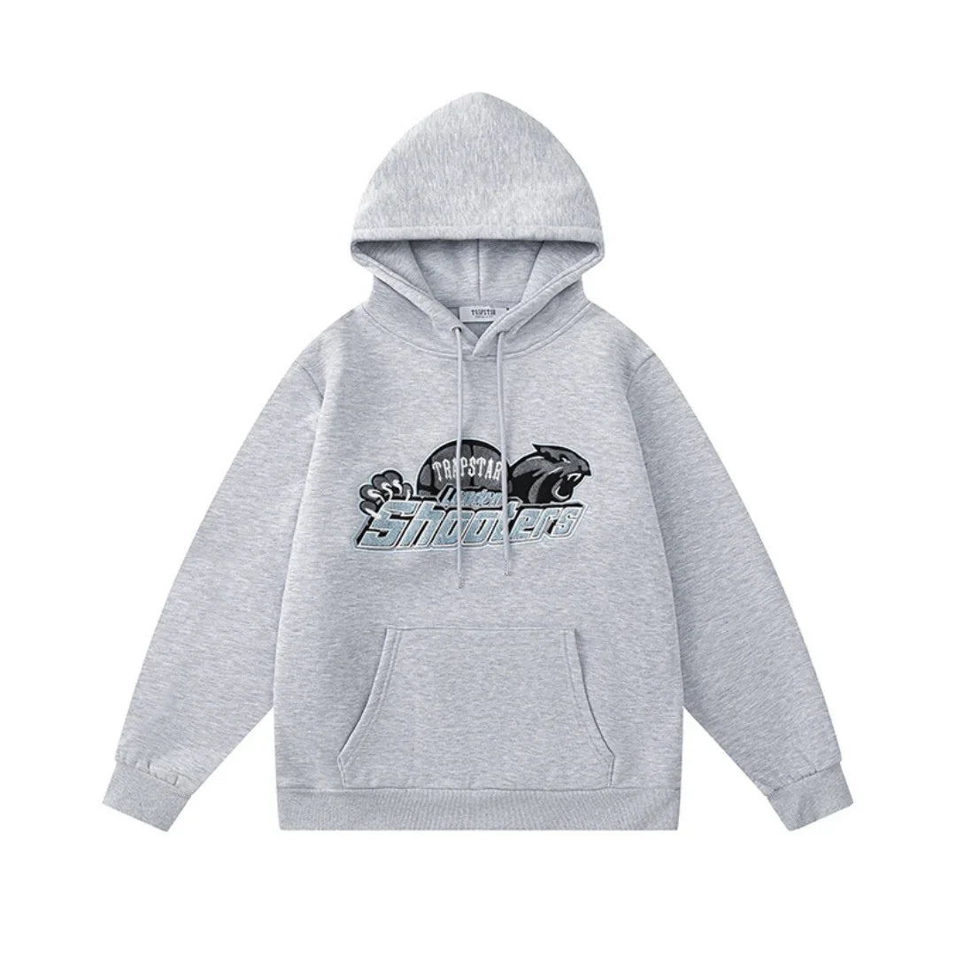 London Shooters Grauer Weißer Streetwear Jogginganzug – Bequem, Stylisch, Langlebig