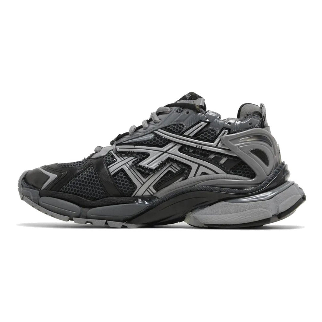 Balenciaga Runner Sneaker Dunkelgrau Schwarz: Stylisch, Mesh-Nylon, Abgenutzter Look